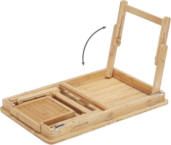 SONGMICS Masuta laptop sau mic dejun, din bambus, reglabila pe inaltime si unghi, cu sertar lateral, 68x35x22-32 cm, natural - imagine 6