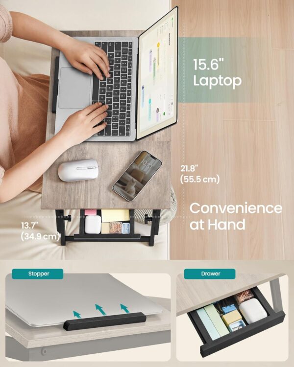 SONGMICS Masa laptop sau mic dejun cu picioare pliabile, din bambus, blat reglabil pe unghi si inaltime, 68x35x32 cm - imagine 6
