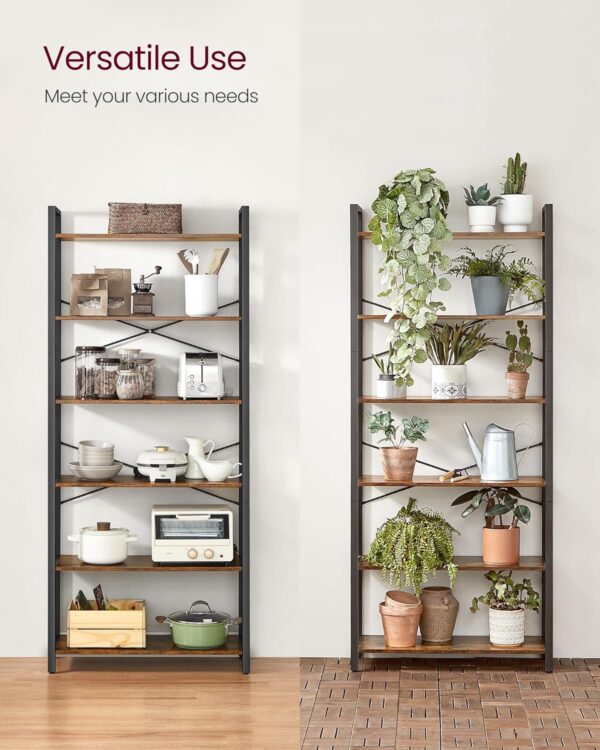 VASAGLE Biblioteca cu 6 rafturi, etajera stil industrial, PAL si cadru metalic, 30x80x186 cm, maro rustic - imagine 6