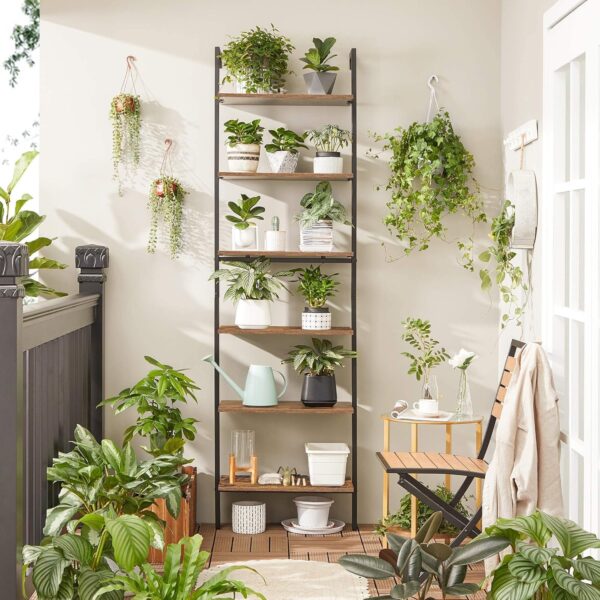 VASAGLE Etajera tip scara 6 rafturi, PAL si cadru metalic, 60x30x205 cm, maro rustic - imagine 6