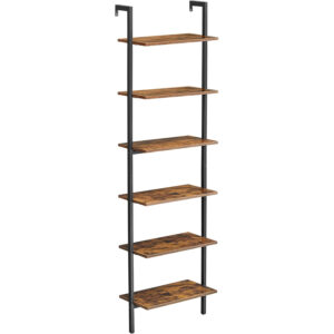 VASAGLE Etajera tip scara 6 rafturi, PAL si cadru metalic, 60x30x205 cm, maro rustic