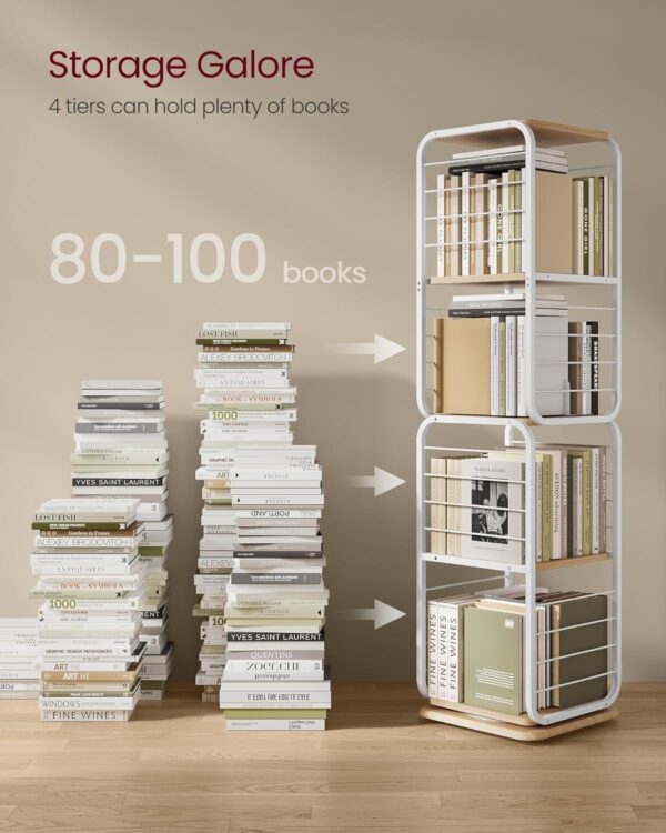 VASAGLE Biblioteca rotativa 360 grade, cadru metalic, cu 5 polite MDF, 43x43x158cm, alb - imagine 6