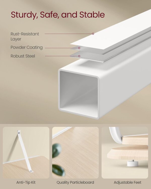 VASAGLE Biblioteca rotativa 360 grade, cadru metalic, cu 5 polite MDF, 43x43x158cm, alb - imagine 7