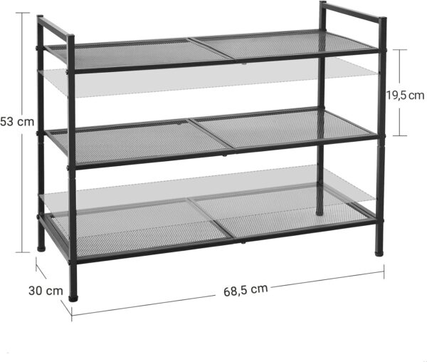 SONGMICS Etajera pantofi 3 niveluri, metalica, suprapozabila, 68x30x53 cm, negru - imagine 5