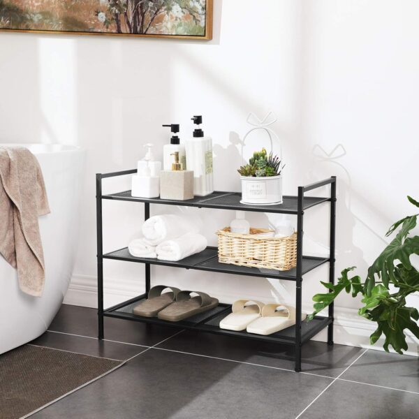 SONGMICS Etajera pantofi 3 niveluri, metalica, suprapozabila, 68x30x53 cm, negru - imagine 7