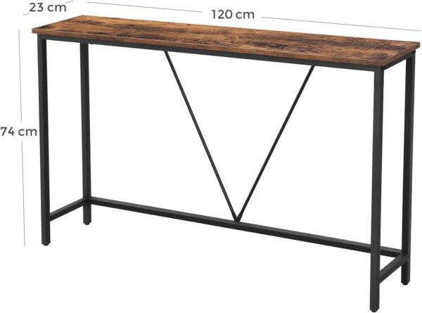 VASAGLE Masa tip consola cu cadru metalic, design industrial, 120x23x74 cm, maro rustic - imagine 2