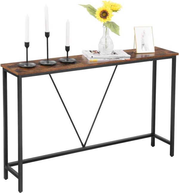VASAGLE Masa tip consola cu cadru metalic, design industrial, 120x23x74 cm, maro rustic - imagine 3