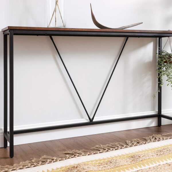VASAGLE Masa tip consola cu cadru metalic, design industrial, 120x23x74 cm, maro rustic - imagine 5