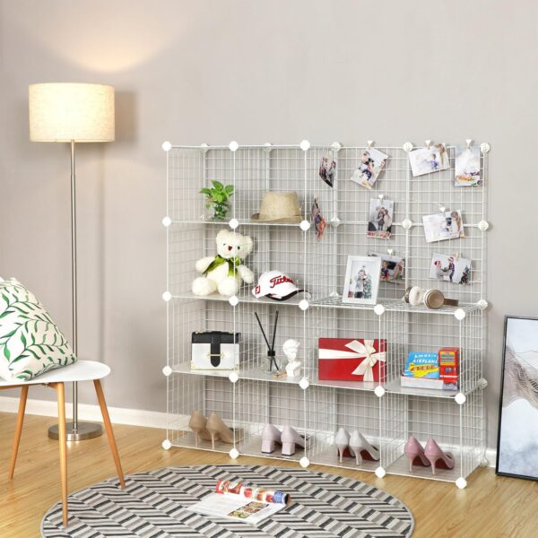 SONGMICS Organizator cu 16 cuburi modulare de depozitare, configurabil, metalic, 123x31x123cm, alb - imagine 6