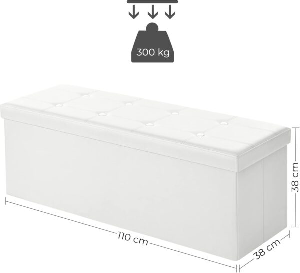 SONGMICS Taburet pliabil cu spatiu de depozitare, 3 locuri, imitatie piele, 110x38x38 cm, alb - imagine 2