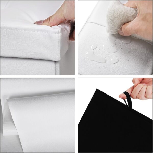 SONGMICS Taburet pliabil cu spatiu de depozitare, 3 locuri, imitatie piele, 110x38x38 cm, alb - imagine 3