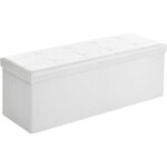 SONGMICS Taburet pliabil cu spatiu de depozitare, 3 locuri, imitatie piele, 110x38x38 cm, alb