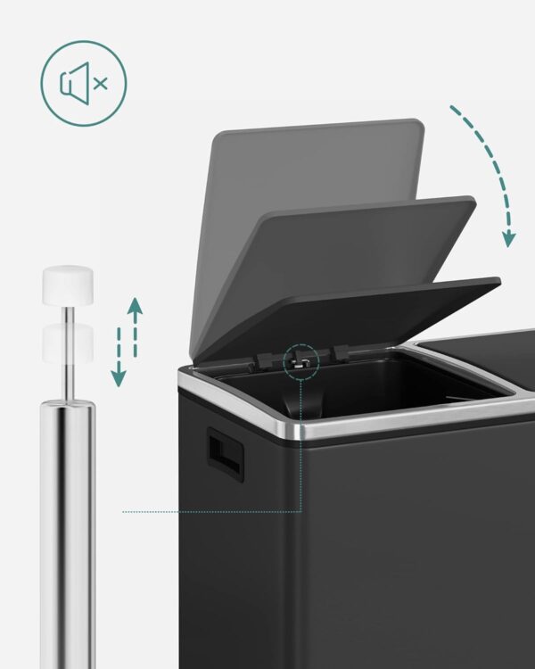 SONGMICS Cos de gunoi din inox cu 2 compartimente colectare selectiva, cu galeti interioare, 2x24 litri, negru - imagine 2