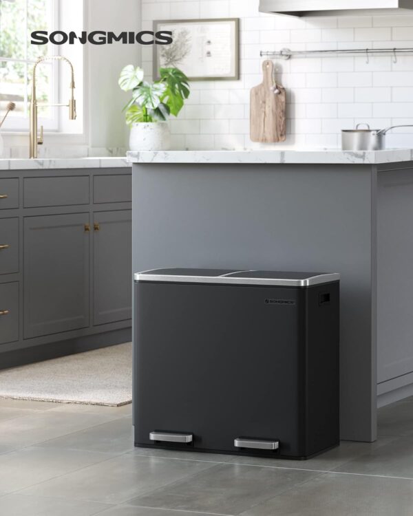 SONGMICS Cos de gunoi din inox cu 2 compartimente colectare selectiva, cu galeti interioare, 2x24 litri, negru - imagine 5