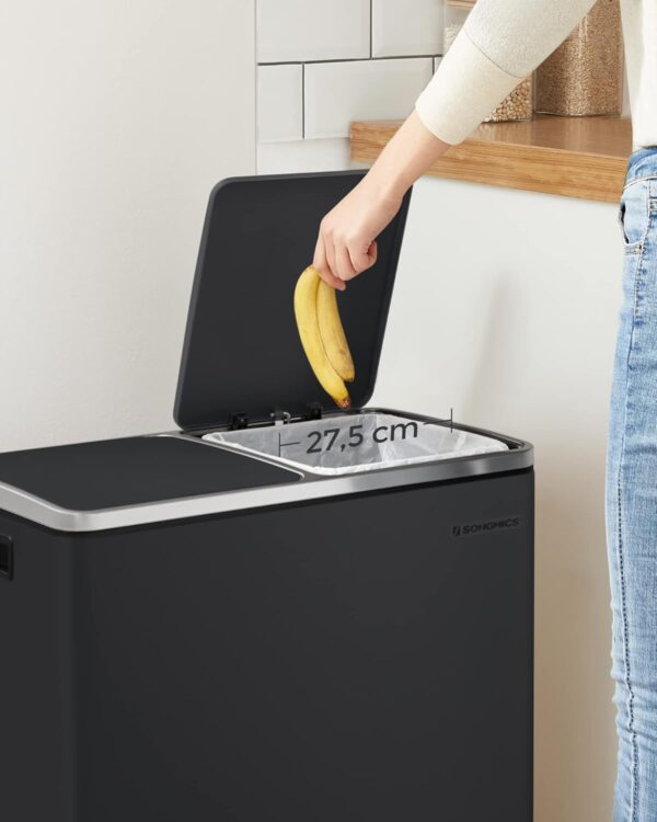 SONGMICS Cos de gunoi din inox cu 2 compartimente colectare selectiva, cu galeti interioare, 2x24 litri, negru - imagine 7