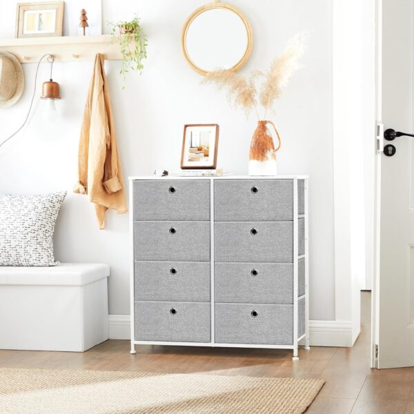 SONGMICS Comoda cu 8 sertare din material textil, cadru metalic si blat MDF, 80x30x81 cm, gri si alb - imagine 4