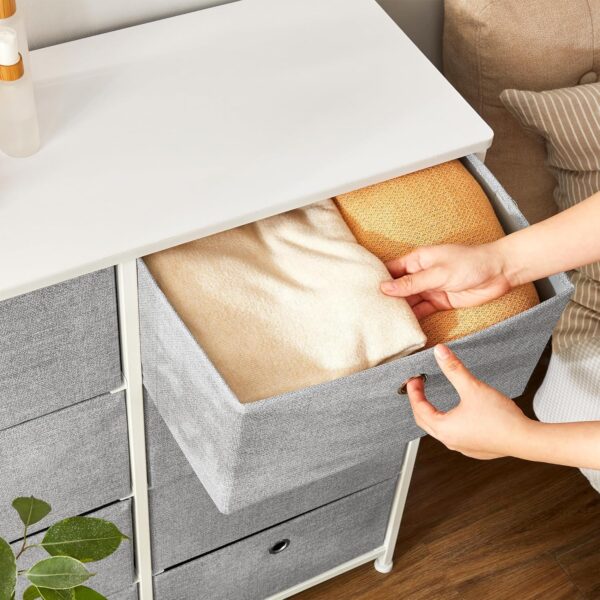 SONGMICS Comoda cu 8 sertare din material textil, cadru metalic si blat MDF, 80x30x81 cm, gri si alb - imagine 6