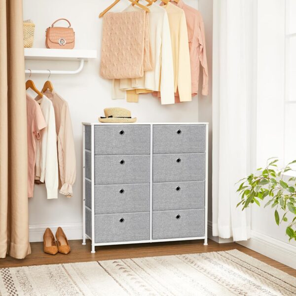 SONGMICS Comoda cu 8 sertare din material textil, cadru metalic si blat MDF, 80x30x81 cm, gri si alb - imagine 7