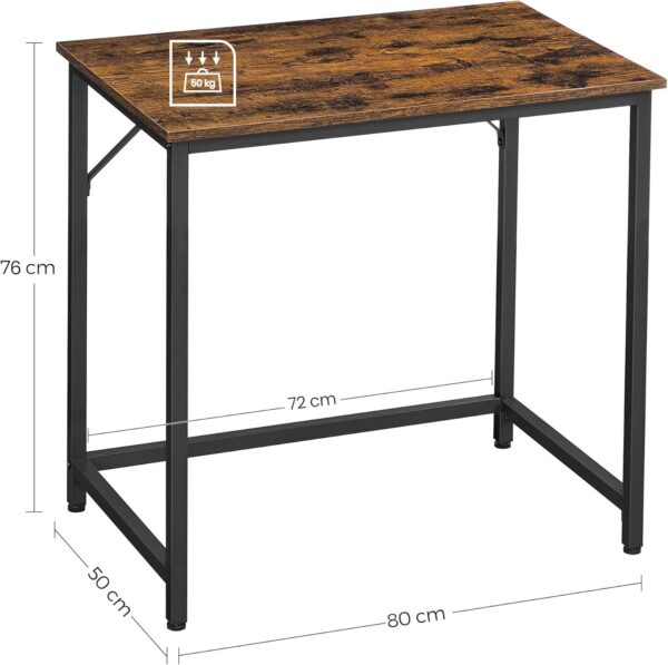 VASAGLE Birou PC compact, stil industrial, PAL si cadru metalic, 80x50x76 cm, maro rustic - imagine 4