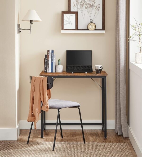 VASAGLE Birou PC compact, stil industrial, PAL si cadru metalic, 80x50x76 cm, maro rustic - imagine 5
