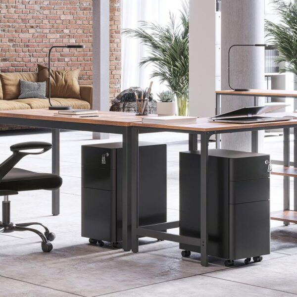 SONGMICS Dulap birou rollbox, cu 3 sertare si roti, corp metalic preasamblat cu incuietoare, pentru documente A4, 46x30x59 cm, negru - imagine 5
