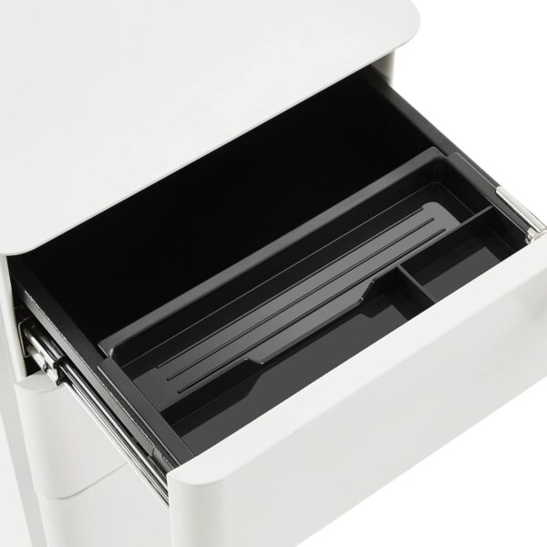 SONGMICS Dulap birou rollbox, cu 3 sertare si roti, corp metalic preasamblat cu incuietoare, pentru documente A4, 46x30x59 cm, alb - imagine 6