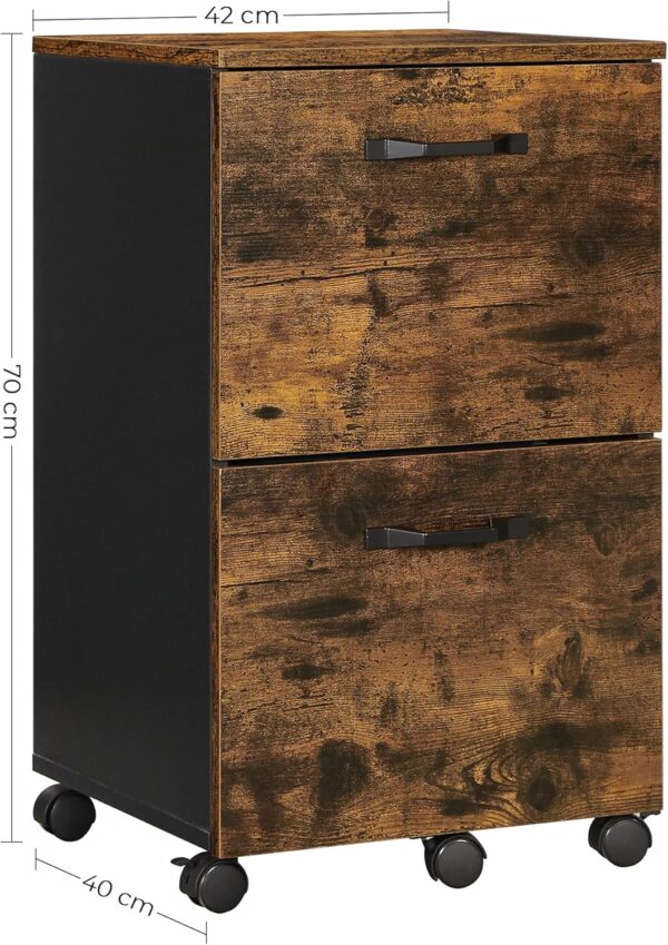 VASAGLE Dulap birou tip rollbox cu 2 sertare pentru documente A4, cu roti, stil industrial, 42x40x70 cm, maro rustic - imagine 3