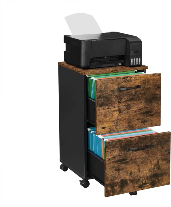 VASAGLE Dulap birou tip rollbox cu 2 sertare pentru documente A4, cu roti, stil industrial, 42x40x70 cm, maro rustic - imagine 5