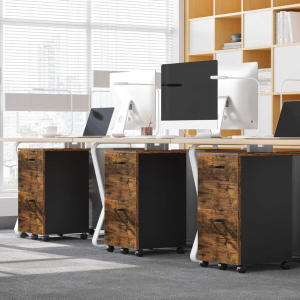 VASAGLE Dulap birou tip rollbox cu 2 sertare pentru documente A4, cu roti, stil industrial, 42x40x70 cm, maro rustic - imagine 6