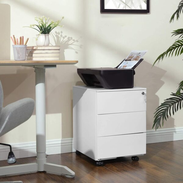 SONGMICS Dulap mobil rollbox pentru birouri, 3 sertare pentru documente, corp pre-asamblat, 45x39x54 cm, alb - imagine 5