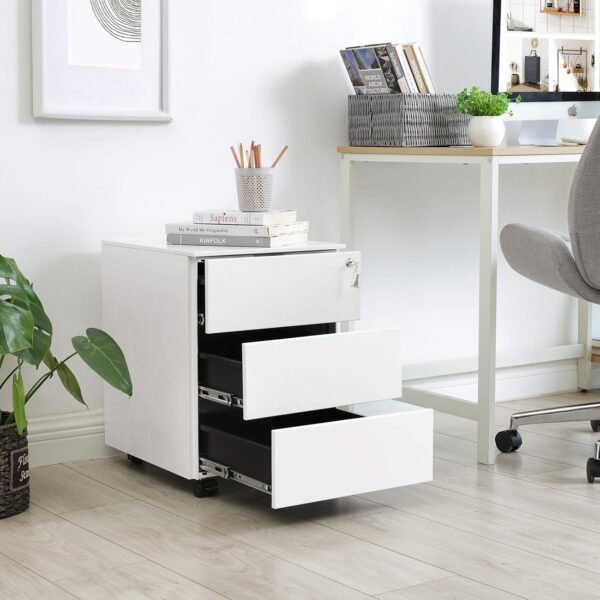 SONGMICS Dulap mobil rollbox pentru birouri, 3 sertare pentru documente, corp pre-asamblat, 45x39x54 cm, alb - imagine 8