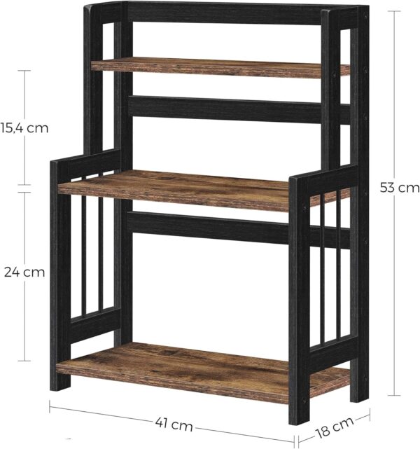 SONGMICS Etajera condimente 3 niveluri, raft bucatarie din bambus si PAL, 41x18x53 cm, maro rustic - imagine 4