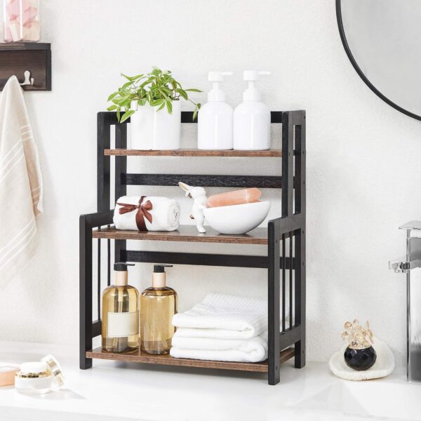 SONGMICS Etajera condimente 3 niveluri, raft bucatarie din bambus si PAL, 41x18x53 cm, maro rustic - imagine 6