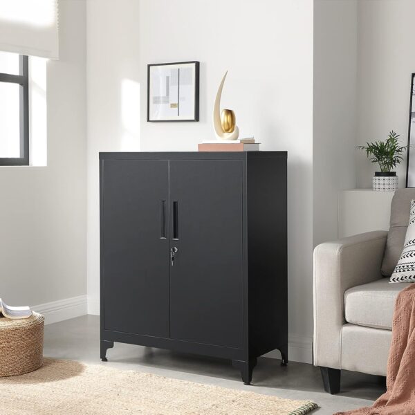 SONGMICS Dulap birou metalic cu 2 usi si sistem de inchidere, multifunctional cu rafturi reglabile, 40x80x90 cm, negru - imagine 4