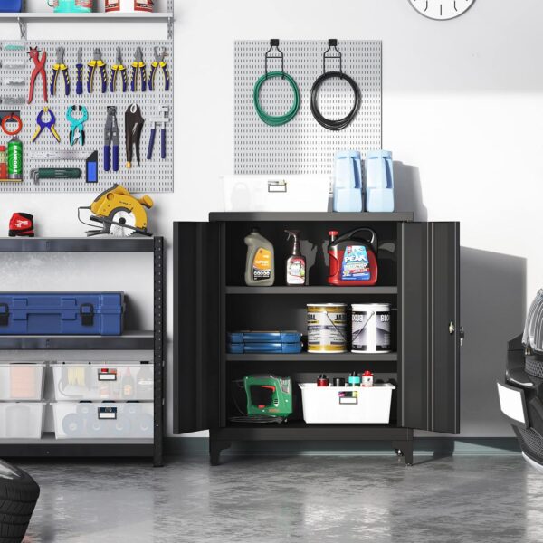 SONGMICS Dulap birou metalic cu 2 usi si sistem de inchidere, multifunctional cu rafturi reglabile, 40x80x90 cm, negru - imagine 5