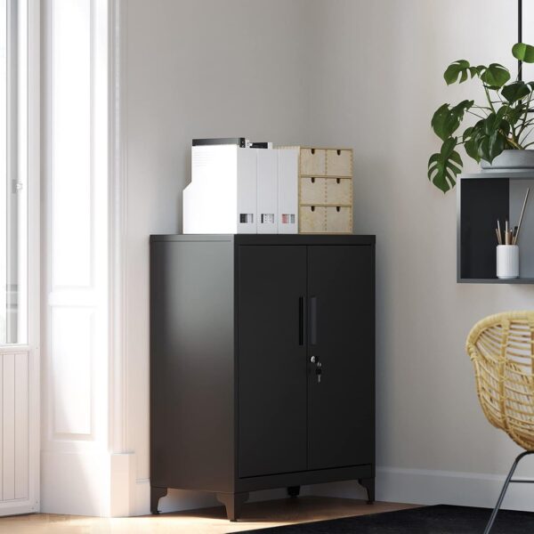 SONGMICS Dulap birou metalic cu 2 usi si sistem de inchidere, multifunctional cu rafturi reglabile, 40x80x90 cm, negru - imagine 6