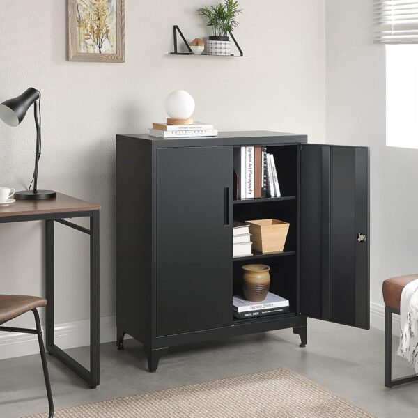 SONGMICS Dulap birou metalic cu 2 usi si sistem de inchidere, multifunctional cu rafturi reglabile, 40x80x90 cm, negru - imagine 8