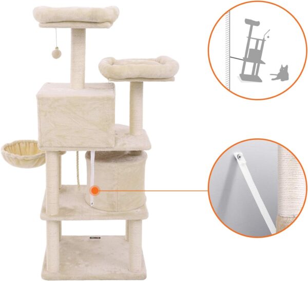FEANDREA Ansamblu de joaca pentru pisici 152 cm cu stalpi sisal, 2 casute, cos plus si platforme, bej - imagine 2