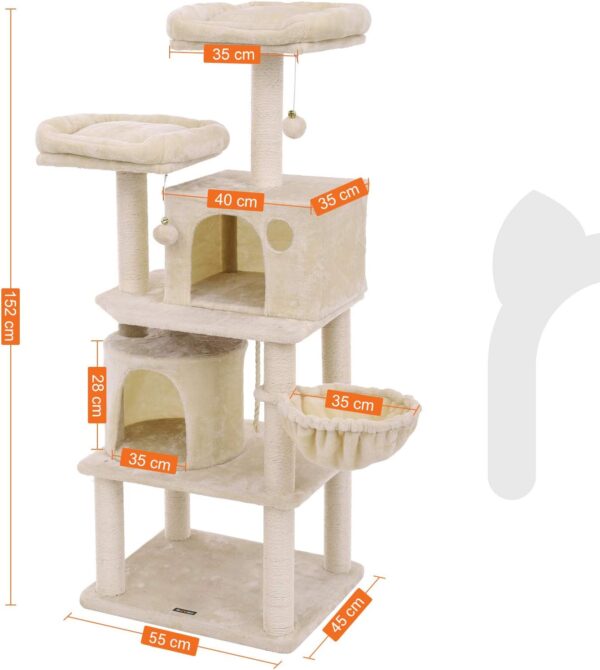 FEANDREA Ansamblu de joaca pentru pisici 152 cm cu stalpi sisal, 2 casute, cos plus si platforme, bej - imagine 5