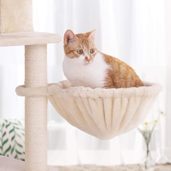FEANDREA Ansamblu de joaca pentru pisici 152 cm cu stalpi sisal, 2 casute, cos plus si platforme, bej - imagine 6