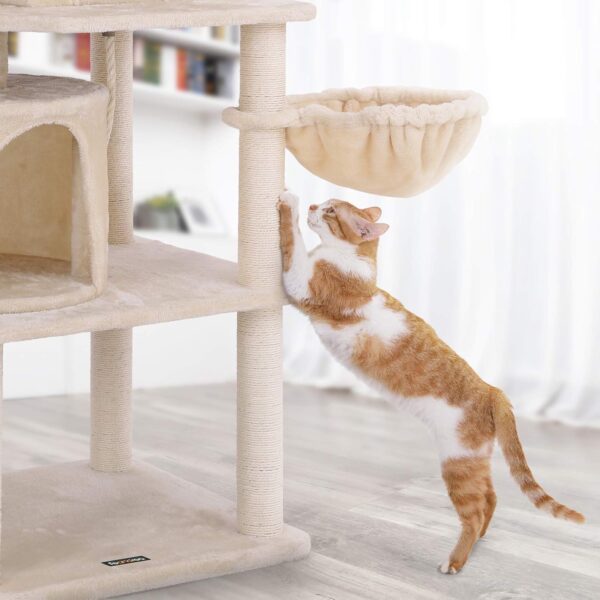 FEANDREA Ansamblu de joaca pentru pisici 152 cm cu stalpi sisal, 2 casute, cos plus si platforme, bej - imagine 8