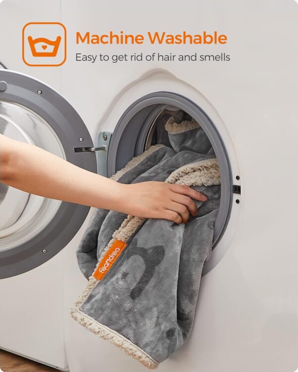 FEANDREA Patura impermeabila pentru caini si pisici, fleece dublu, 101x73 cm, gri - imagine 3