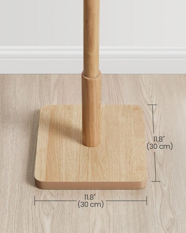 VASAGLE Cuier tip copac din lemn masiv, cu 8 carlige si baza patrata, 30x30x176 cm, bej natural - imagine 7