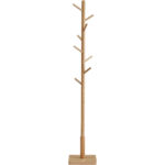 VASAGLE Cuier tip copac din lemn masiv, cu 8 carlige si baza patrata, 30x30x176 cm, bej natural