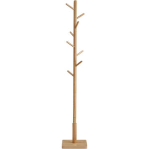 VASAGLE Cuier tip copac din lemn masiv, cu 8 carlige si baza patrata, 30x30x176 cm, bej natural