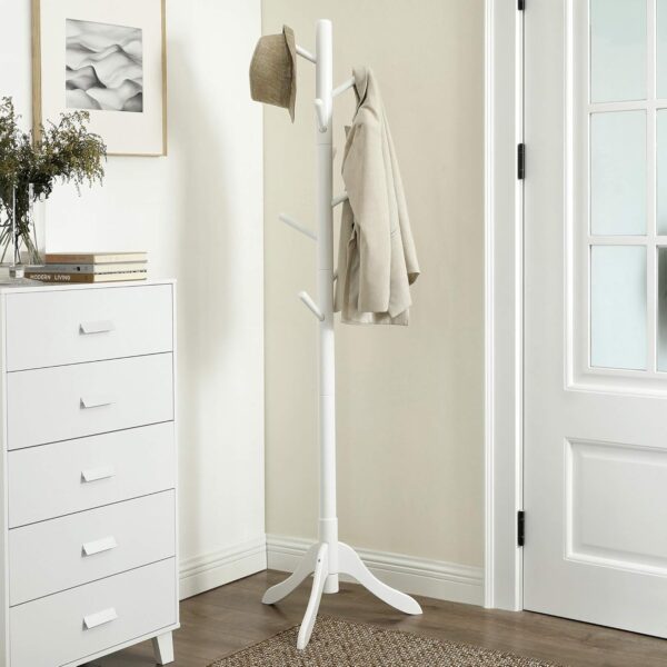 VASAGLE Cuier din lemn masiv, 8 carlige, ajustabil pe 3 inaltimi, design tip copac, 57x175 cm, alb - imagine 8