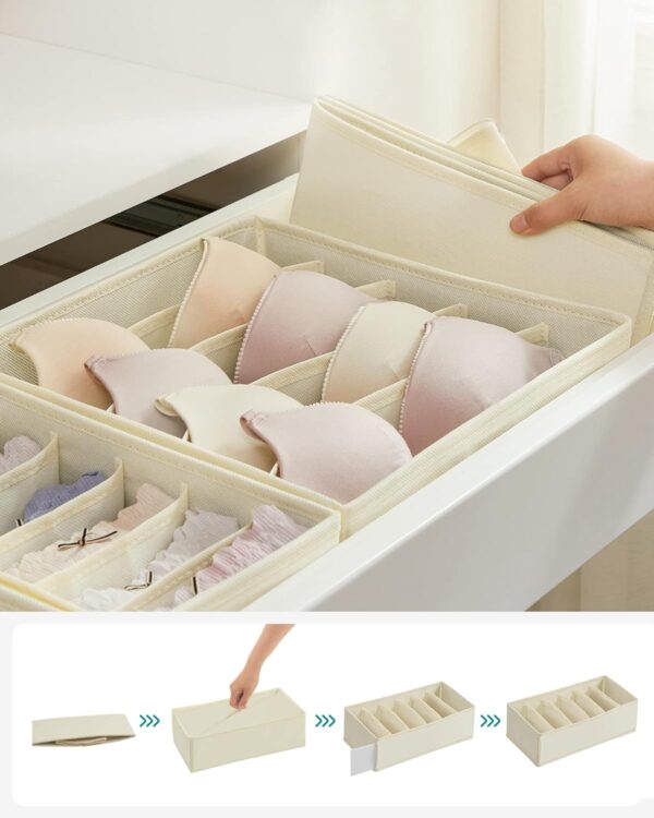 SONGMICS Organizator lenjerie set 8 cutii pliabile din material textil, pentru sertare si dulap, bej - imagine 4