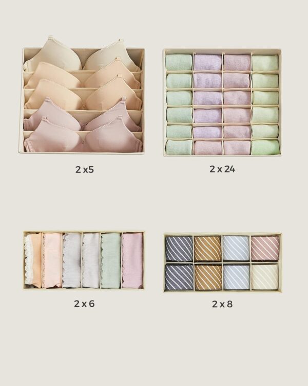 SONGMICS Organizator lenjerie set 8 cutii pliabile din material textil, pentru sertare si dulap, bej - imagine 5