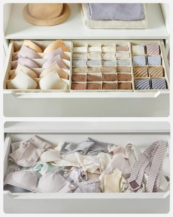 SONGMICS Organizator lenjerie set 8 cutii pliabile din material textil, pentru sertare si dulap, bej - imagine 6