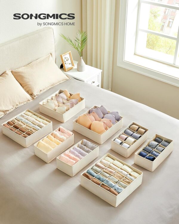 SONGMICS Organizator lenjerie set 8 cutii pliabile din material textil, pentru sertare si dulap, bej - imagine 7